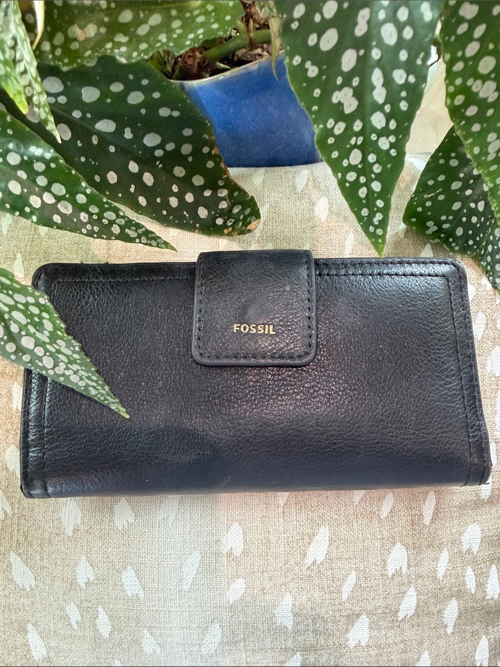 Fossil Black Leather Snap Continental Wallet